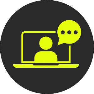 A yellow and green computer monitor with a person on it.